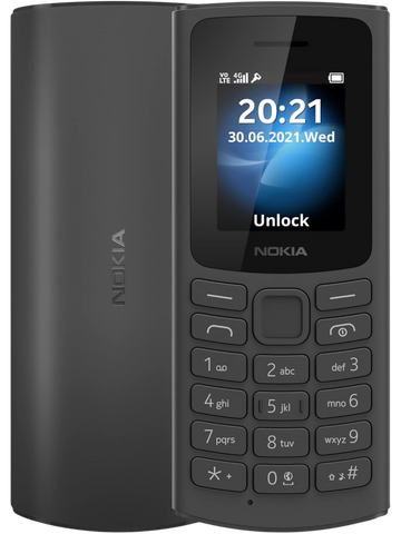 Nokia 105 (2023) Black – Affordable feature phone with long battery life and durable design.